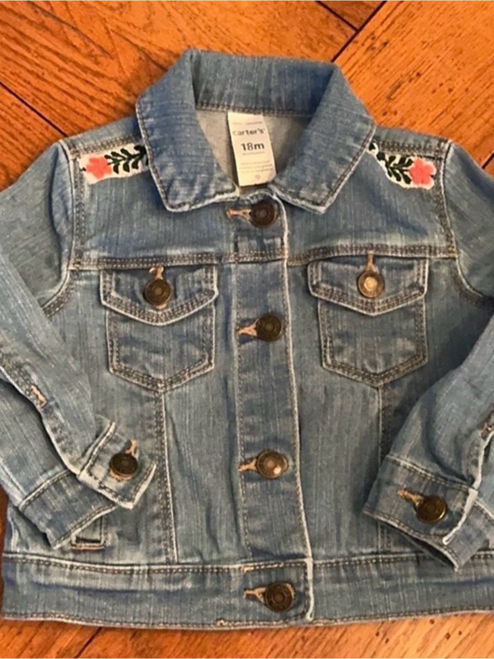 Denim Upcycled Embroidered Baby Jacket Floral - Picture 4 of 5